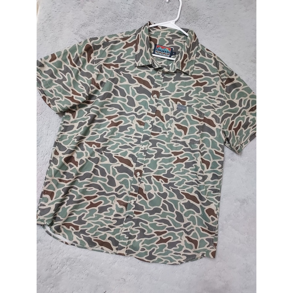Burlebo Shirt Mens XL Duck Camo Performance Button Down Green Outdoor Hiking